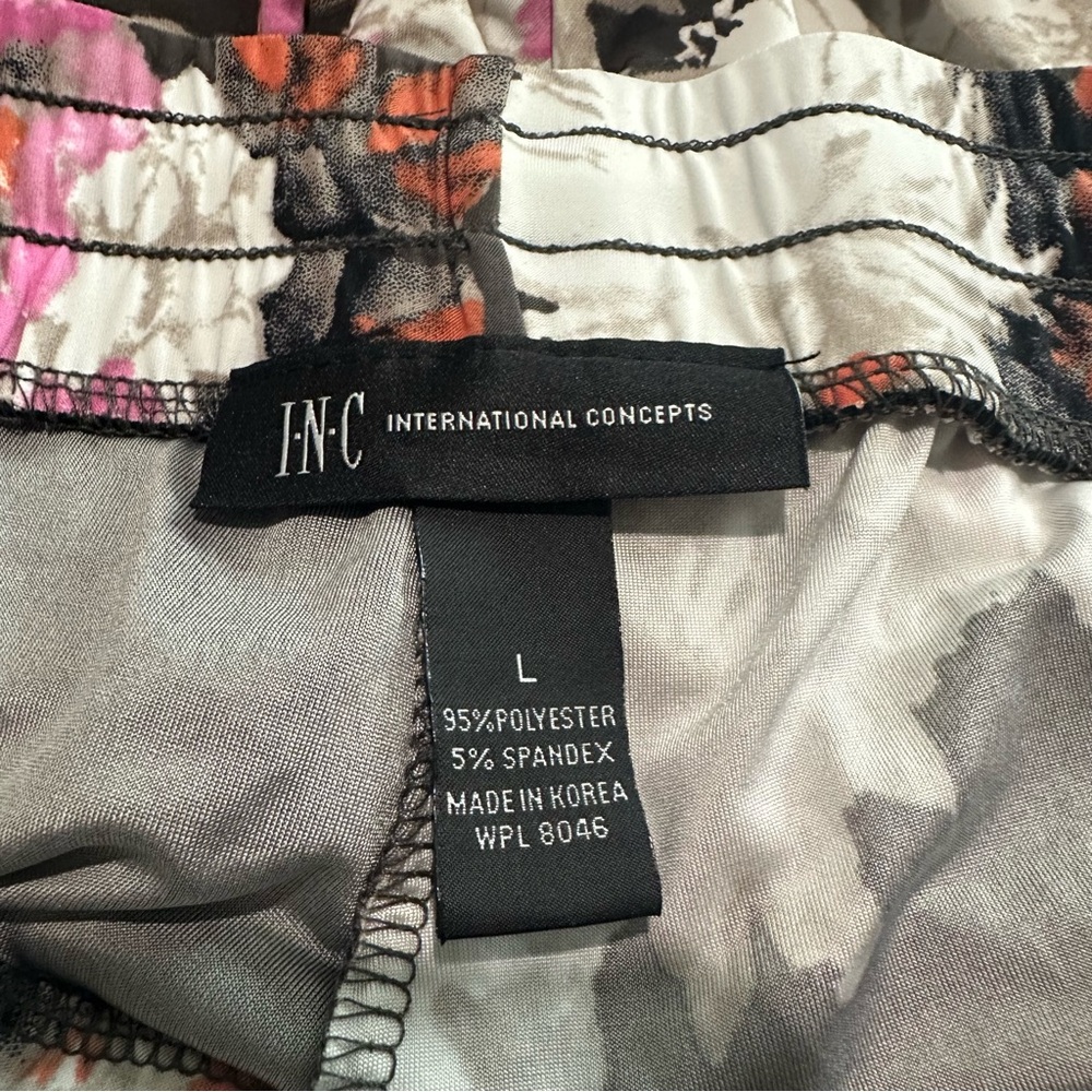 INC International Concepts Pants L Gray Floral Pull On Drawstring Stretch Pocket - Picture 5 of 5